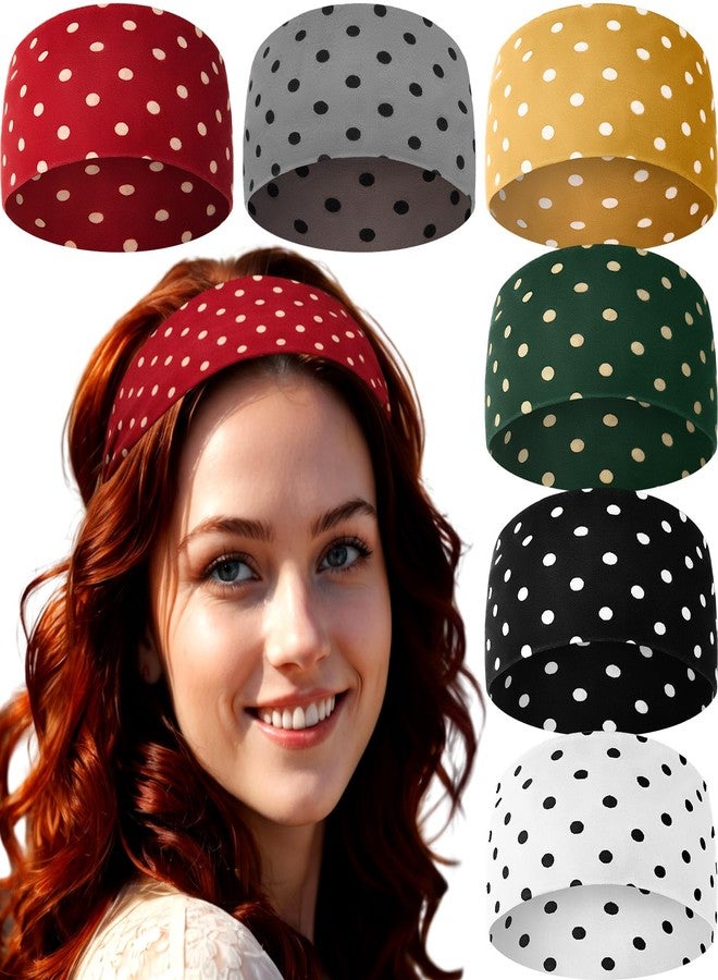 Suncalla 6 Pack Polka Dot Headbands for Women, Wide Stylish Head Wraps, Thick Hairbands, Yoga Sports Workout Hairbands, Christmas Wedding Prom Non Slip Elastic Hair Accessories for Women - Image 1